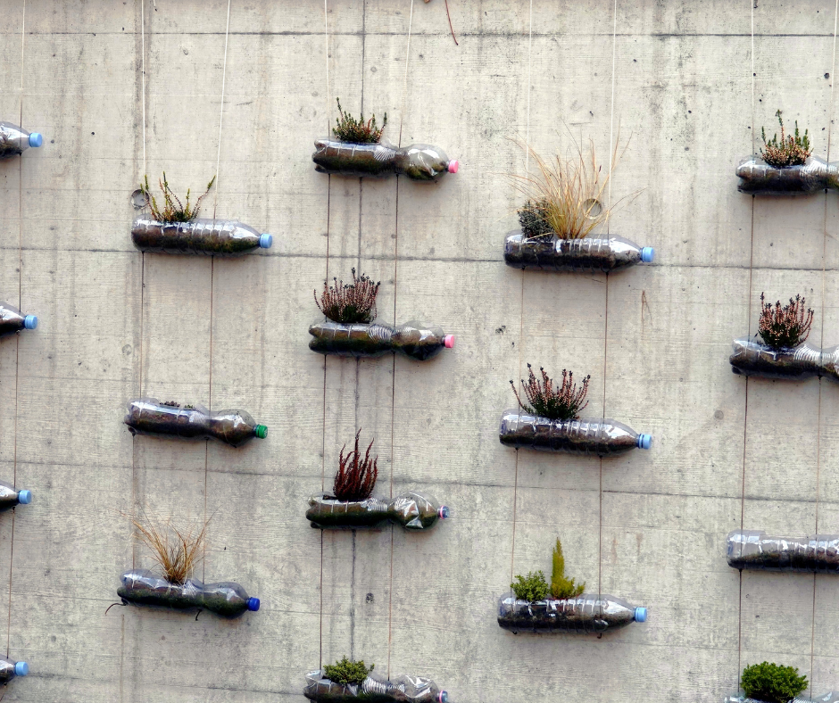 Wall plant pots made from reused plastic bottles Wall plant pots made from reused plastic bottles