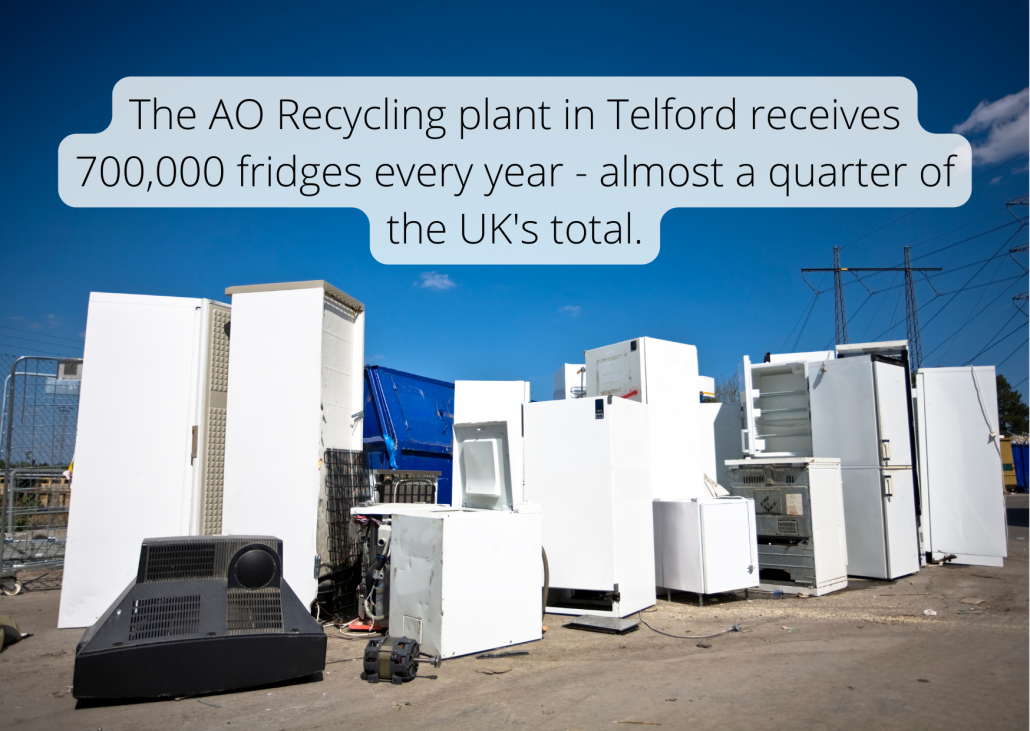 The AO Recycling plant in Telford receives 700,000 fridges every year - almost a quarter of the UK's total. The AO Recycling plant in Telford receives 700,000 fridges every year - almost a quarter of the UK's total.