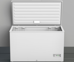 Open white chest fridge