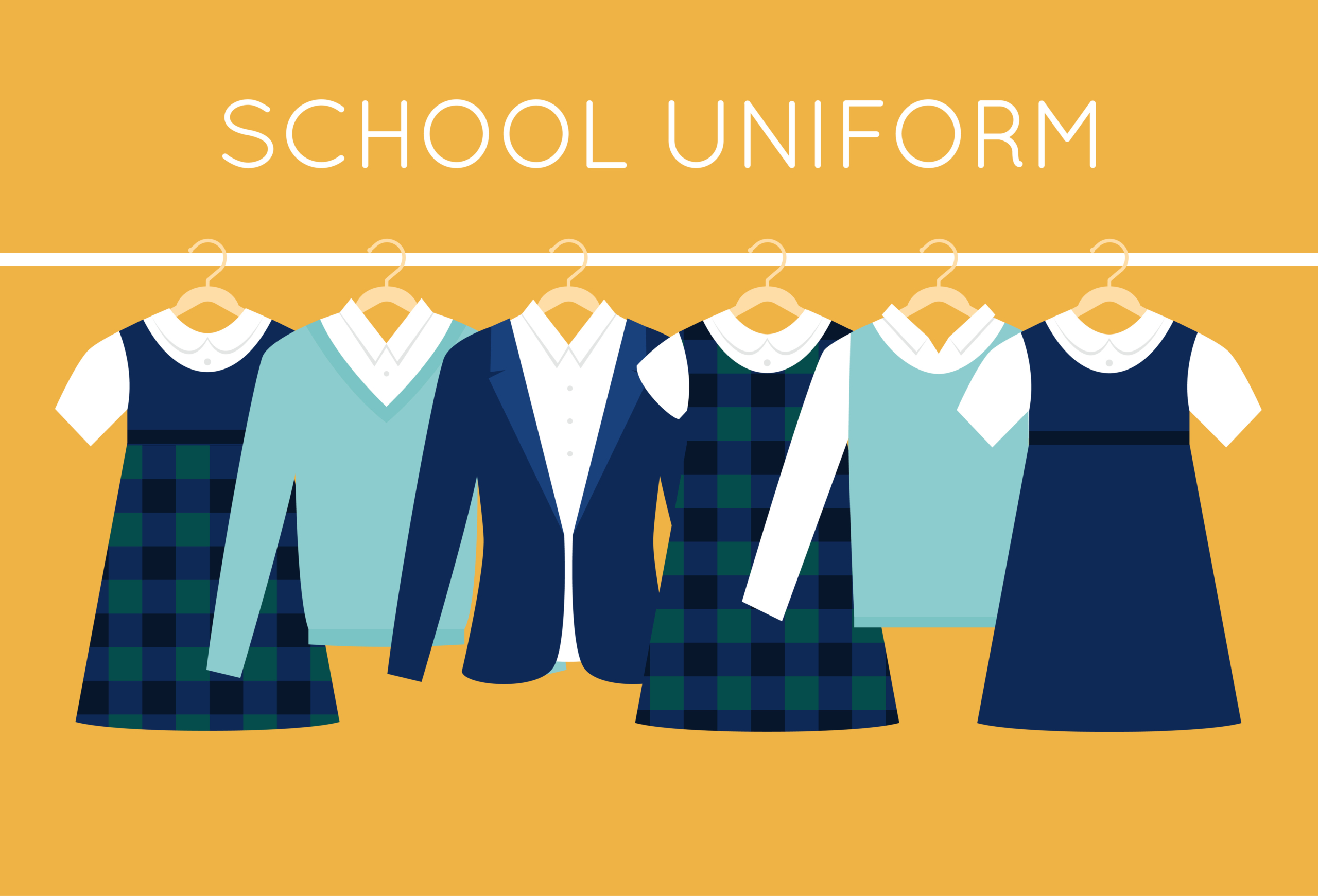 School Uniform for Children and Teenagers on Hangers School Uniform for Children and Teenagers on Hangers. Vector Illustration
