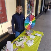 Pop-up stand in Exeter City centre Recycle Devon Waste Educator Annie at a pop-up stand in Exeter city centre