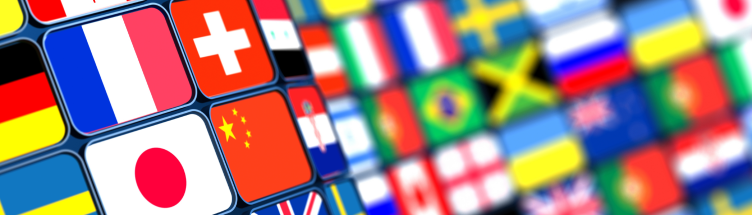 Languages of waste All the world's flags. The flags on the left side are clear. The flags on the right side are blurred. This is because the flags are shown like a wave.