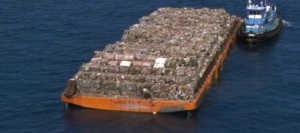 Garbage Barge Boat Close up of the real garbage barge, a boat that travelled the length of the USA to find a disposal site for its rubbish