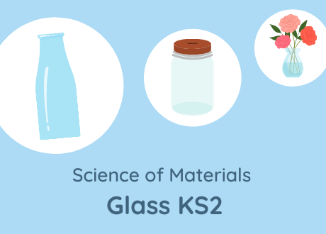 Icon and title for science of materials Glass KS2 worksheets