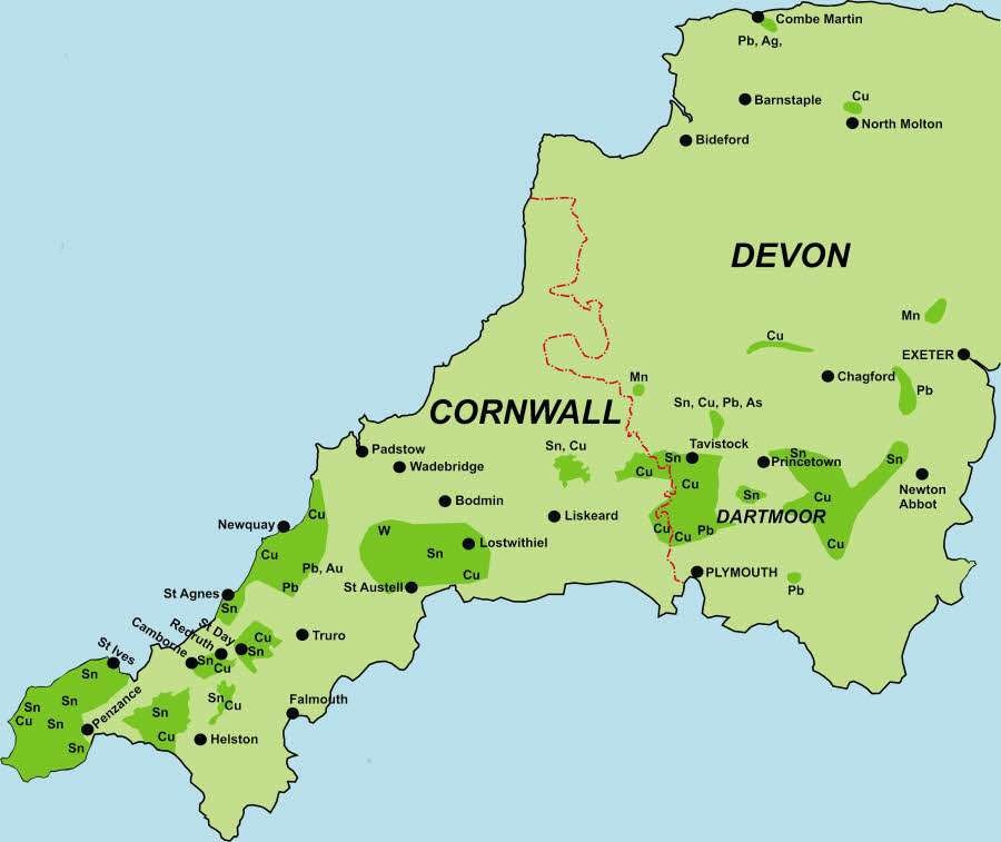 Mines in Devon and Cornwall