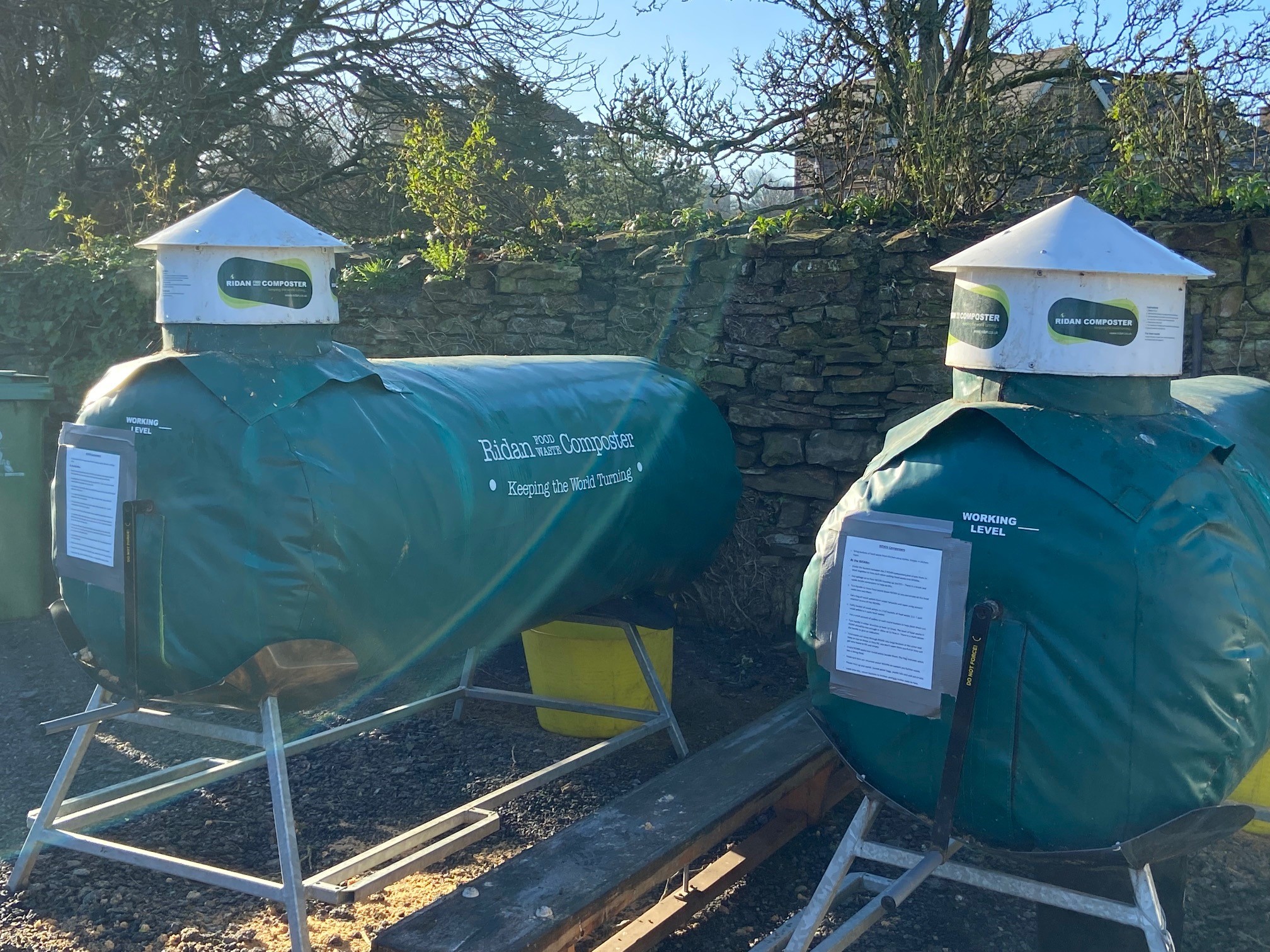 Kingsley School Two Ridan food waste composters at Kingsley School in Bideford, photographed in the winter sunshine by Lucy Mottram on 17th January 2022