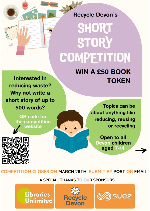 Leaflet with details of the waste education short story competition: 500 words about waste and recycling