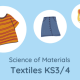 Illustration of clothes with text that reads science of materials Textiles KS3/4