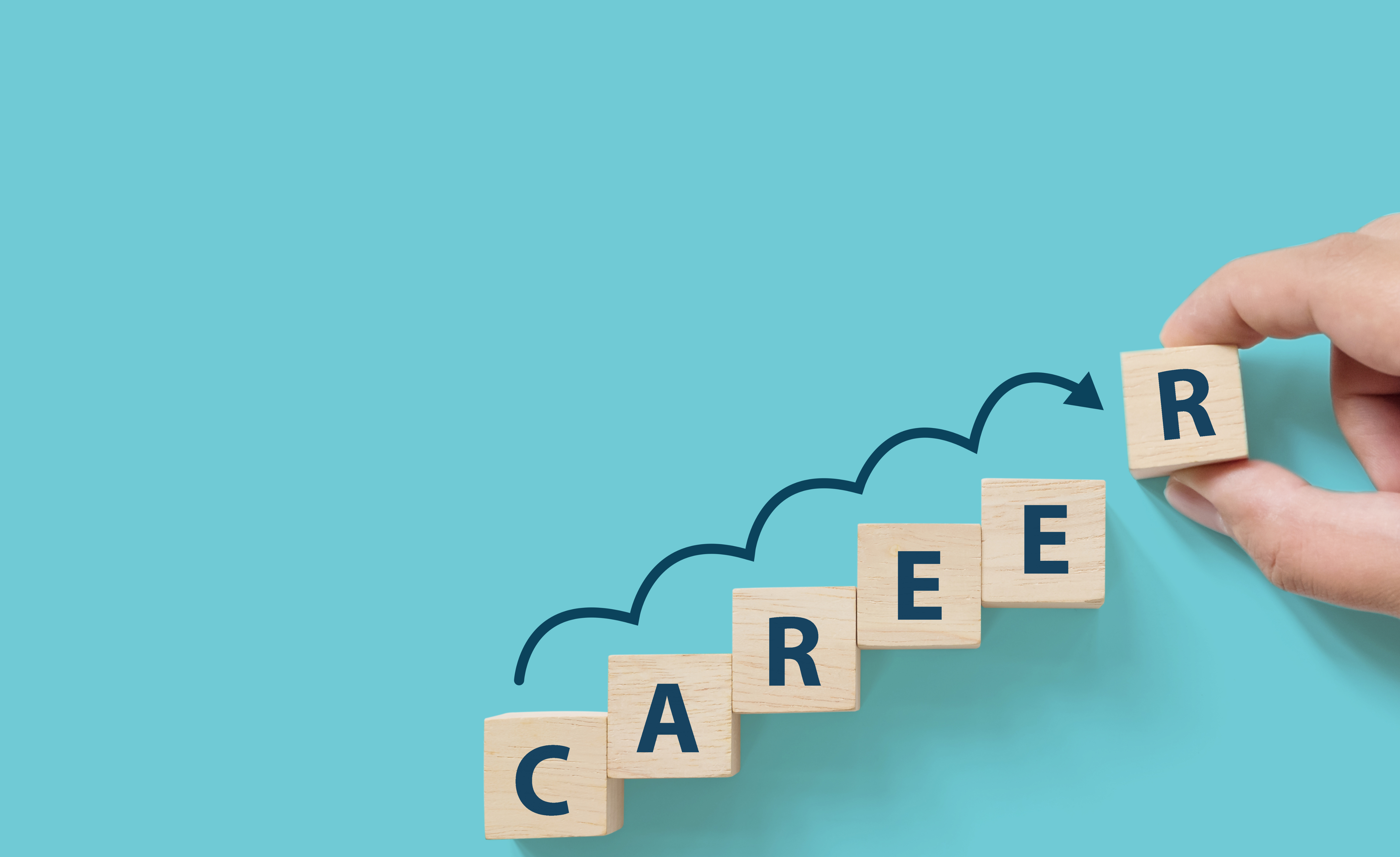 Careers Image of the word careers in a blue background. An arrow is jumping on the word blocks.