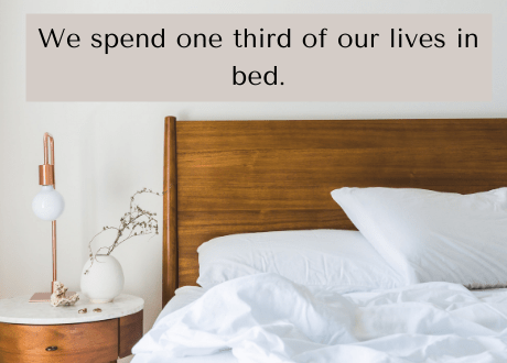 furniture fact 3 Photo of a bed with the text: We spend one third of our lives in bed.