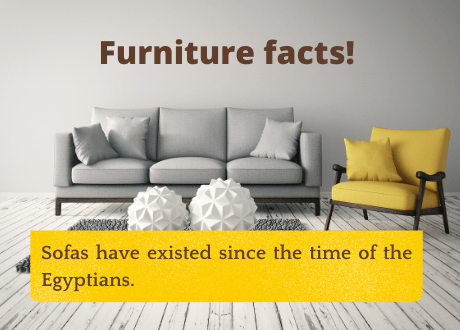 Furniture Facts 1 Photo of furniture with the text: Sofas have existed since the time of the Egyptians