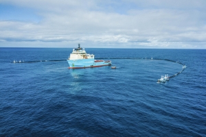 The innovative Ocean Cleanup Picture of the Ocean Cleanup boat in action to clear up the Great Pacific Garbage Patch