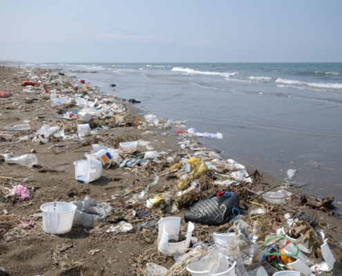Picture of lots of plastic litter along a beach