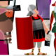 A picture for Archaeology Day. they are illustrations from our history of waste timeline. Three cartoon characters, a Viking solider, a Roman soldier and William Shakespeare