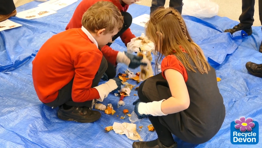 St John's Primary School, Totnes Children carrying out a waste audit by sorting school waste into different piles